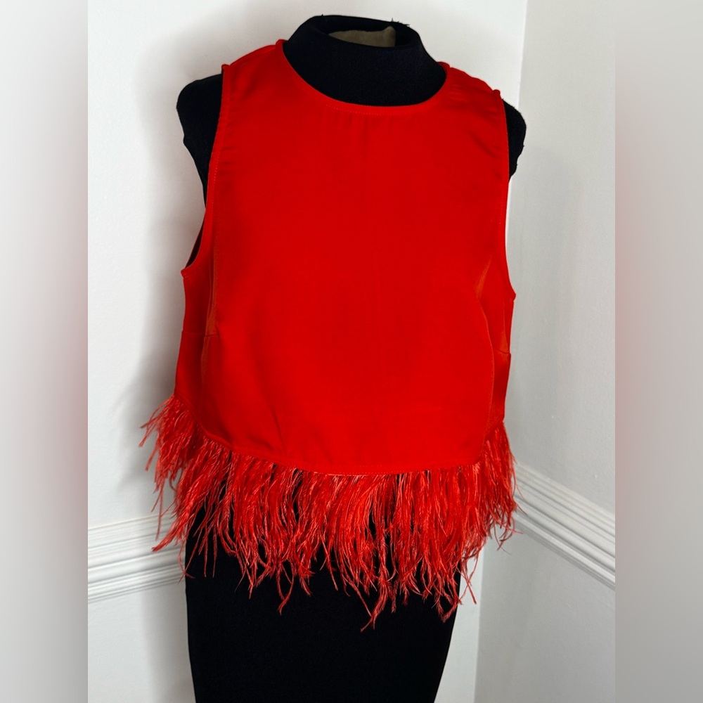 SOLD!!!! Brunch Life!  Vibrant Red Feathered Women's Blouse